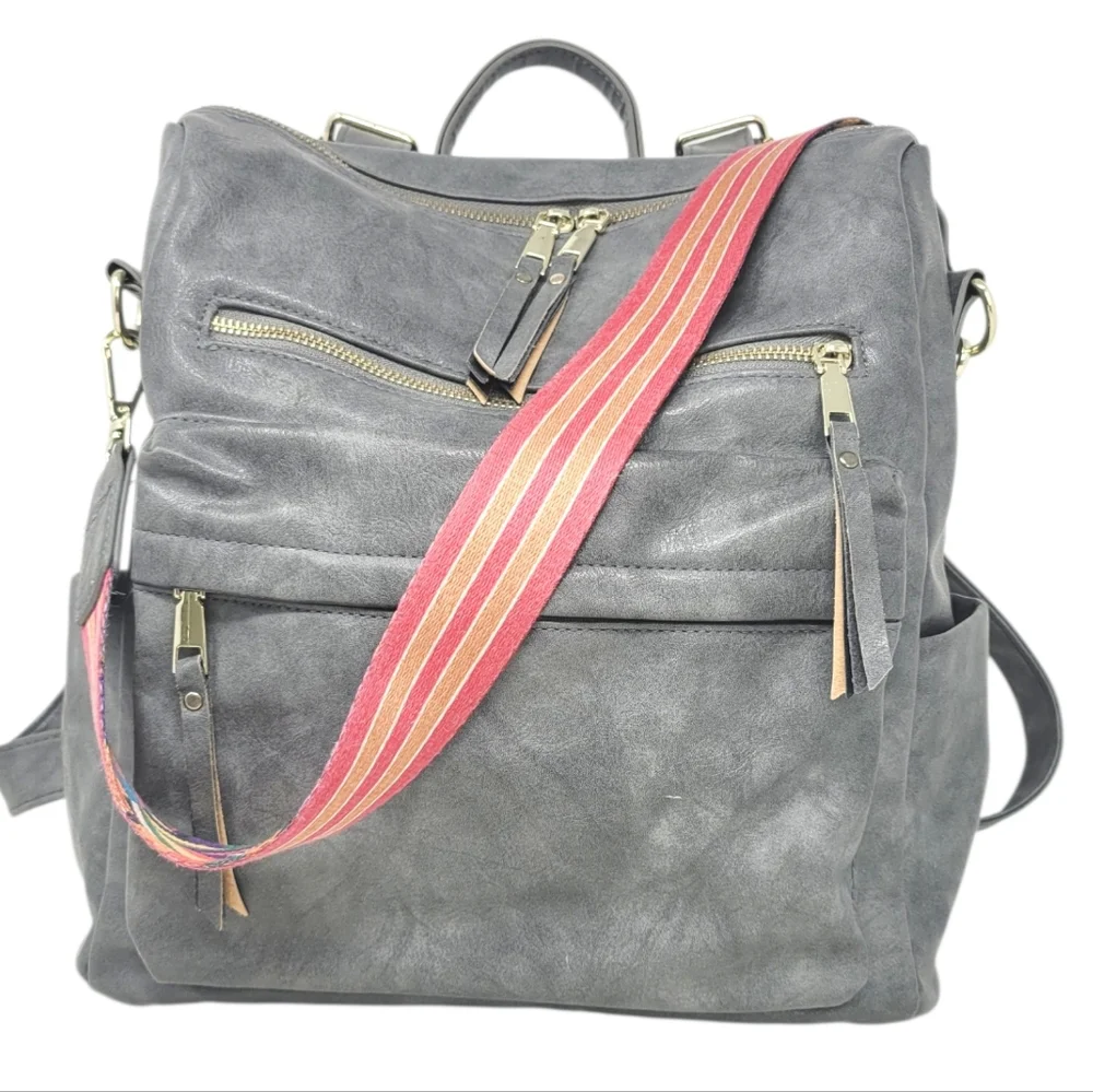 Grey Convertible Backpack Purse with reversible strap